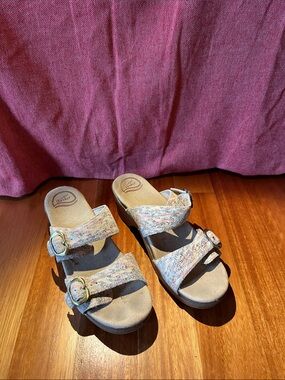 Dansko Multicolor Tweed Leather Double-Buckle Clog Sandals